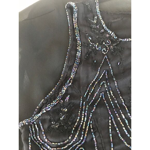 Vtg Women's Fully Hand Beaded Blouse Black Purple Essence Beads With Black Chemi - Picture 8 of 10